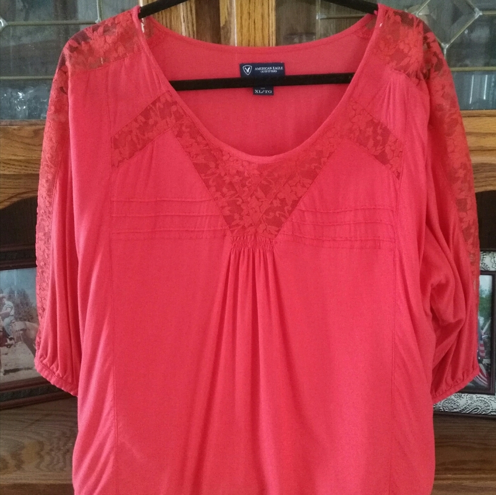 Red Lace Holiday Top XL